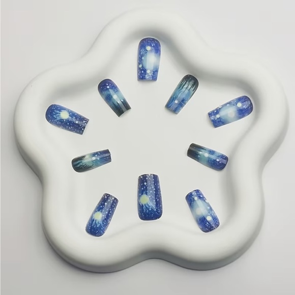 24pc, Van Gogh Starry Night Press On Glossy Nails NIP - Picture 3 of 5